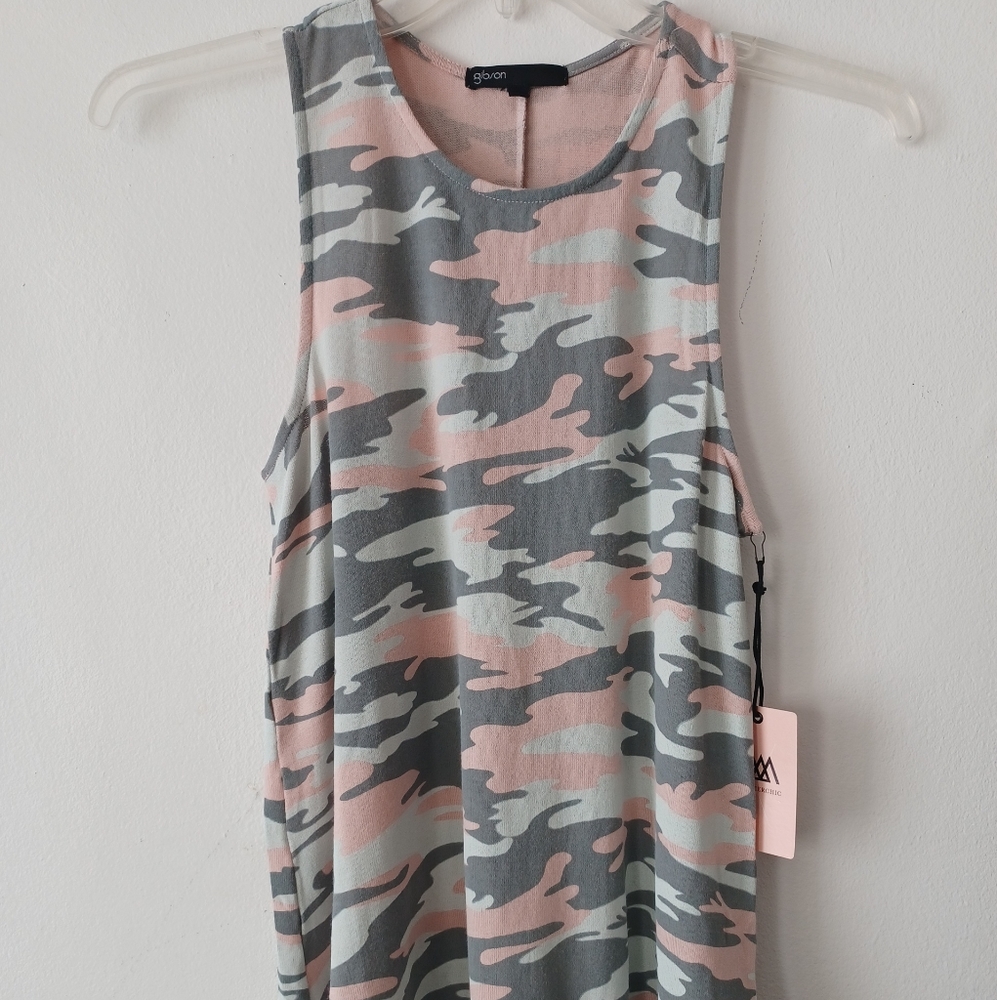Gibson CAMO RACERBACK T SHIRT PINK GRAY Shirt tee